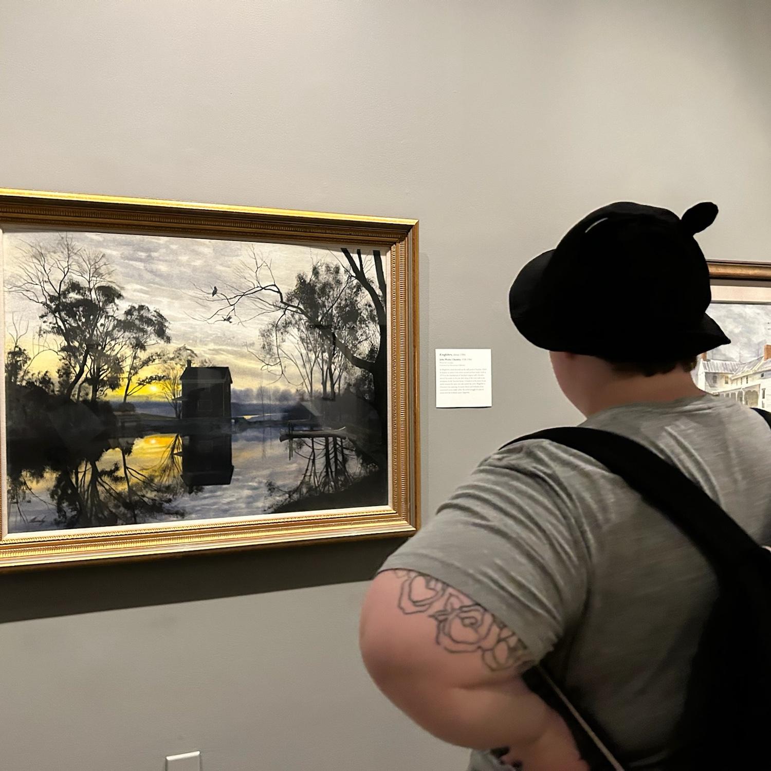 Sawyer checking out a painting at the Museum of the Shenandoah Valley