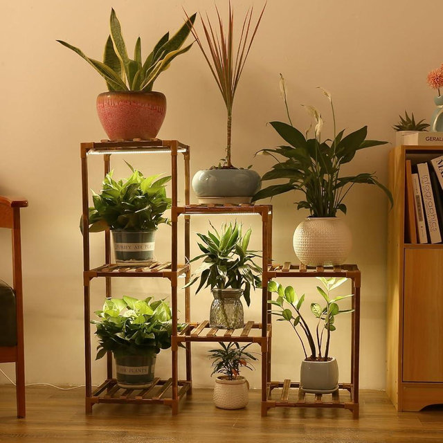 VORIGY Plant Stand with Grow Light, Plant Shelf Indoor with Full Spectrum Led Grow Light, Timer Function and Brightness Adjustment, 7 Tiered Wood Plant Stand Indoor for Corner | Patio | Living Room
