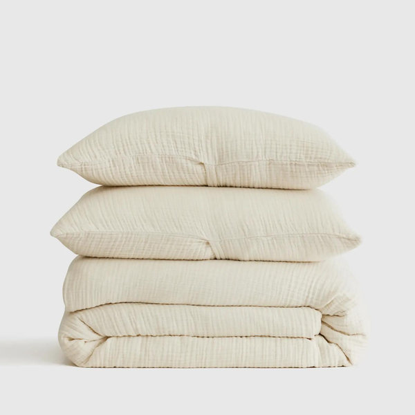 Organic Airy Gauze Duvet Cover Set - Undyed, Full/Queen
