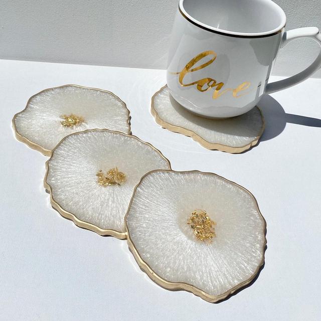Moonstone White Geode Resin Coasters,...