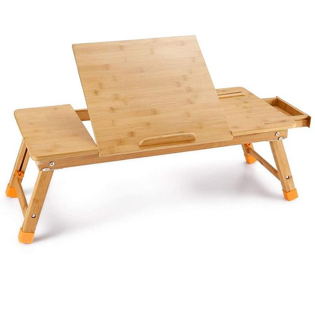 Laptop Desk, NNEWVANTE Bamboo Laptop Table Adjustable Lap Tray Bed Serving Tray Breakfast Table Foldable Coffee Tea Table 5 Tilting Top Angles 4 Latches Large Size 27.95" x 13.8"