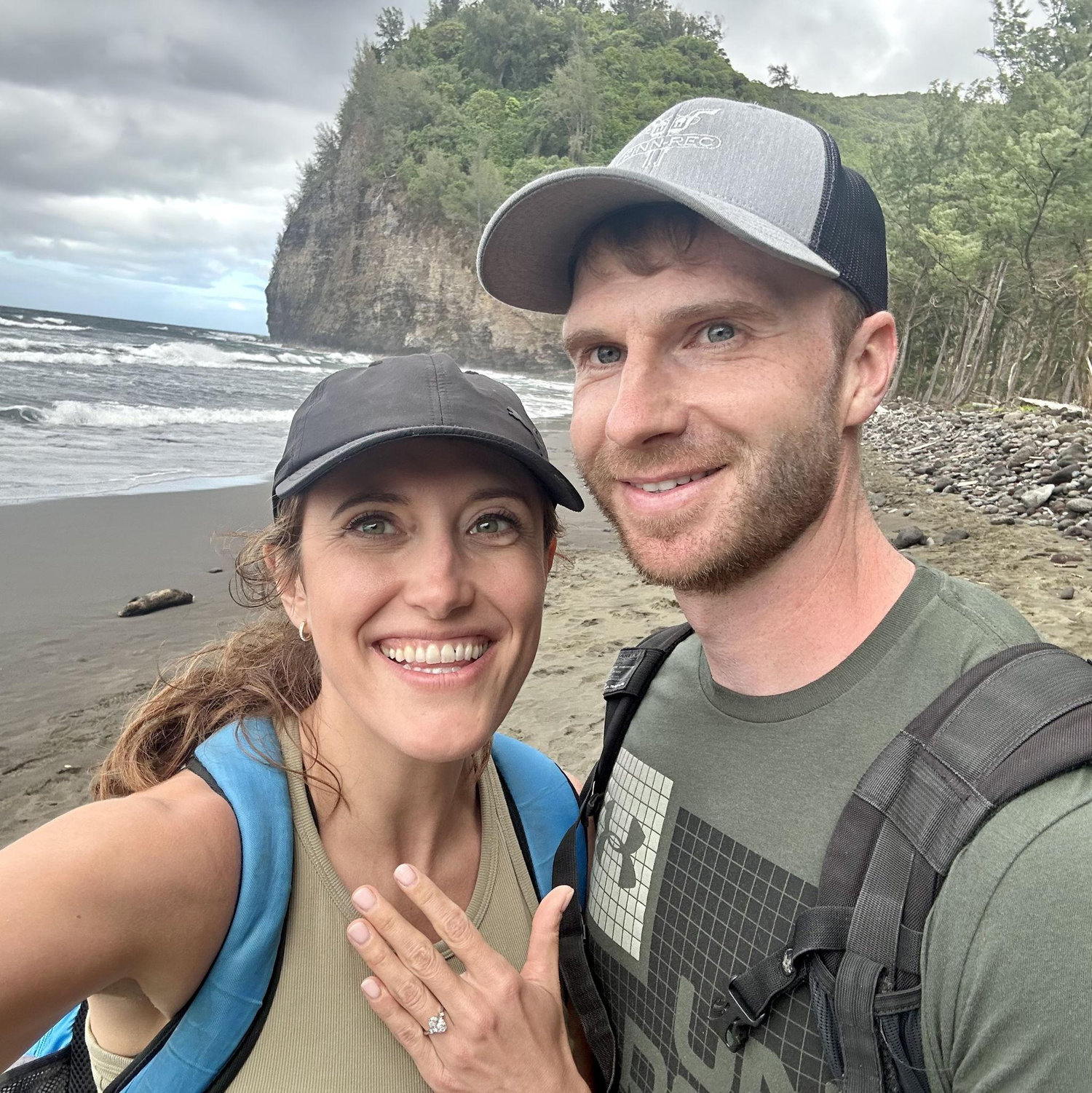 We got engaged at the end of a hike called Polulu Valley in Kona Hawaii !