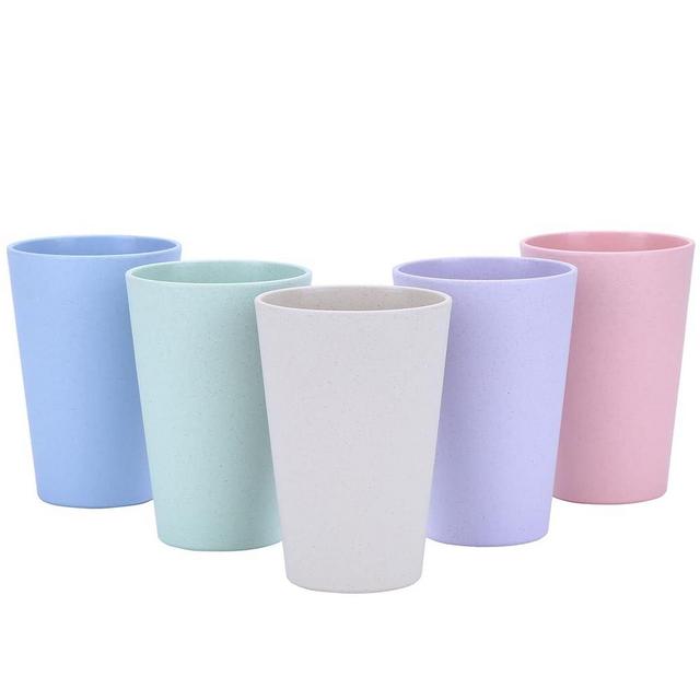 LuckyZone Wheat Straw Unbreakable Cup | 16 oz Reusable Water Drinking Glasses Sets of 5 | Lightweight Stackable Tumbler for Kitchen Outdoor | Dishwasher Safe, BPA Free and Eco friendly (16 oz)