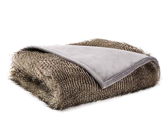 Faux Fur Throw, Gray Owl Feather