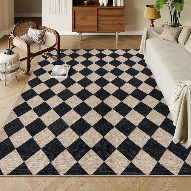 Lahome Checkered Easy Jute Outdoor Rug, 6x9 Large Rugs for Living Room Checkerboard Indoor Outdoor Carpet, Farmhouse Patio Office Rug Geometric Non Slip Black Carpet for Backyard Dining Room