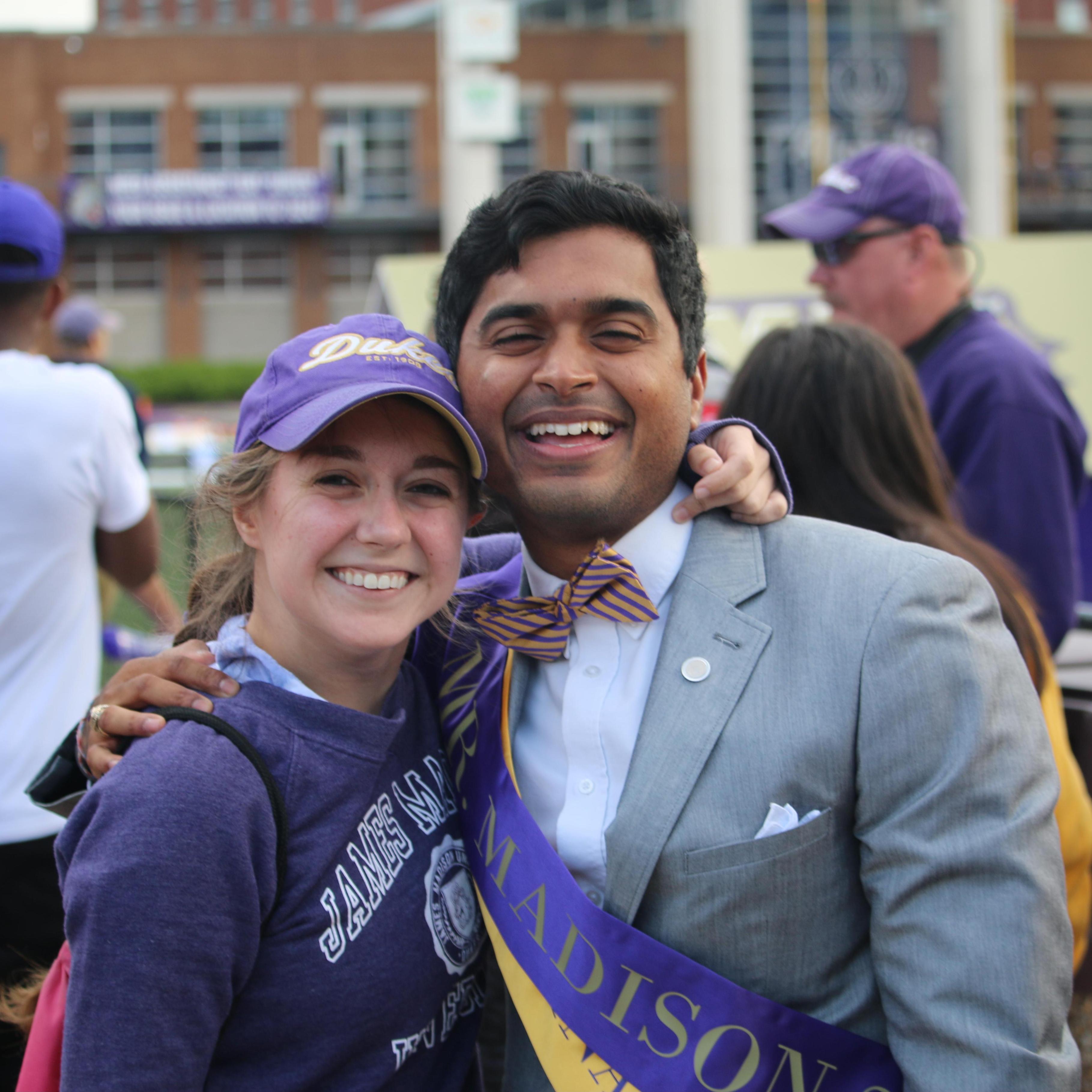 In the beginning stages of our friendship, MJ won Mr. Madison (JMU's Homecoming King)! SJ cheered him on and our friend, Josh, was able to snap this sweet memory.