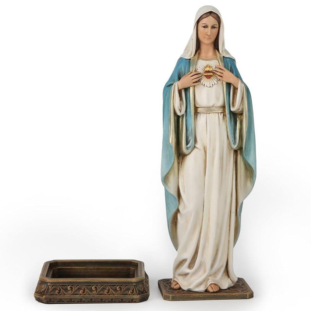 BC Catholic Immaculate Heart Mary Statue, 10" H Blessed Virgin Mary Figure for Altar, Holy Mother with Rosary Holder for Prayer Note, Religious Gift to Mon, Catholic Decor, Handmade by Buildclassic