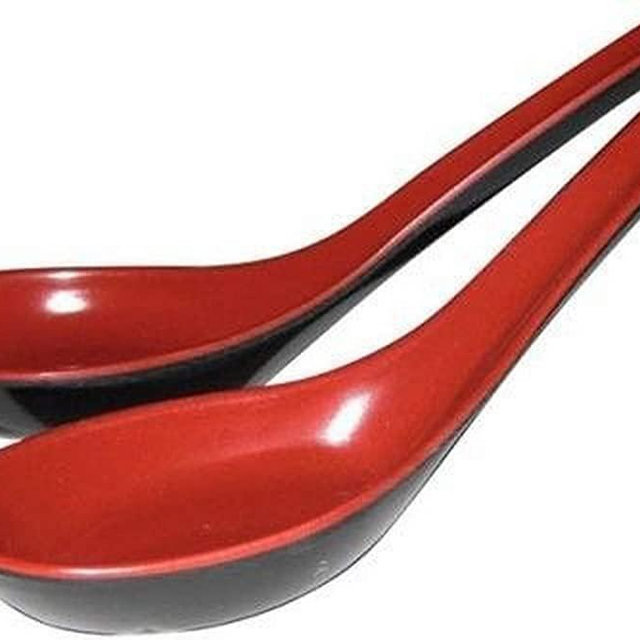 JapanBargain 2384x2, Chinese Soup Spoons Asian Japanese Chinese Wonton Soba Rice Pho Ramen Noodle Soup Spoons Set of 2, Black/Red