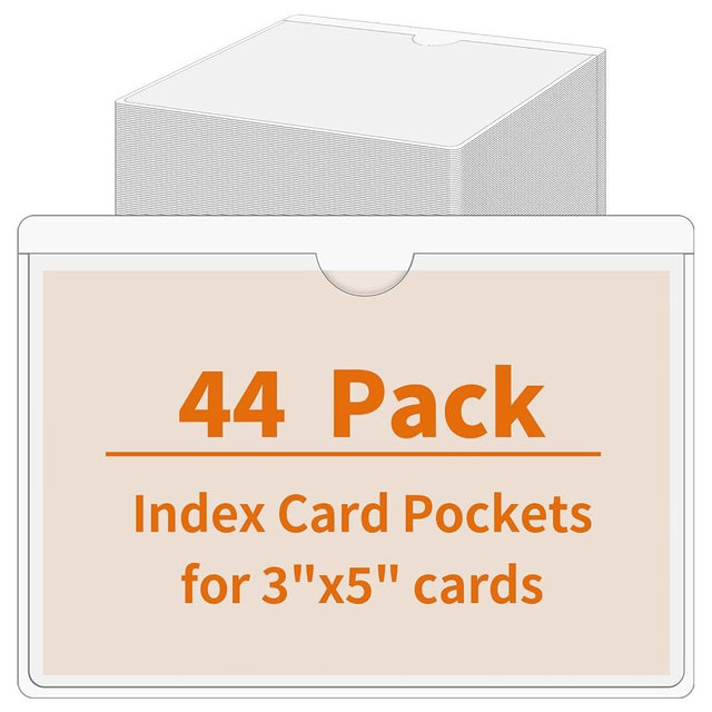 44 Pack Adhesive Pockets, Bin Labels for Storage Bins, Clear Label Holder, Index Card Holder 3x5 Inch, Plastic Storage Tote Labels for Organizing Bins Box Drawer