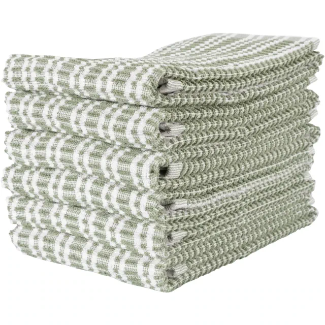 Set Of 6 Ripple Terry Kitchen Towel - 16" x 28" - Sage