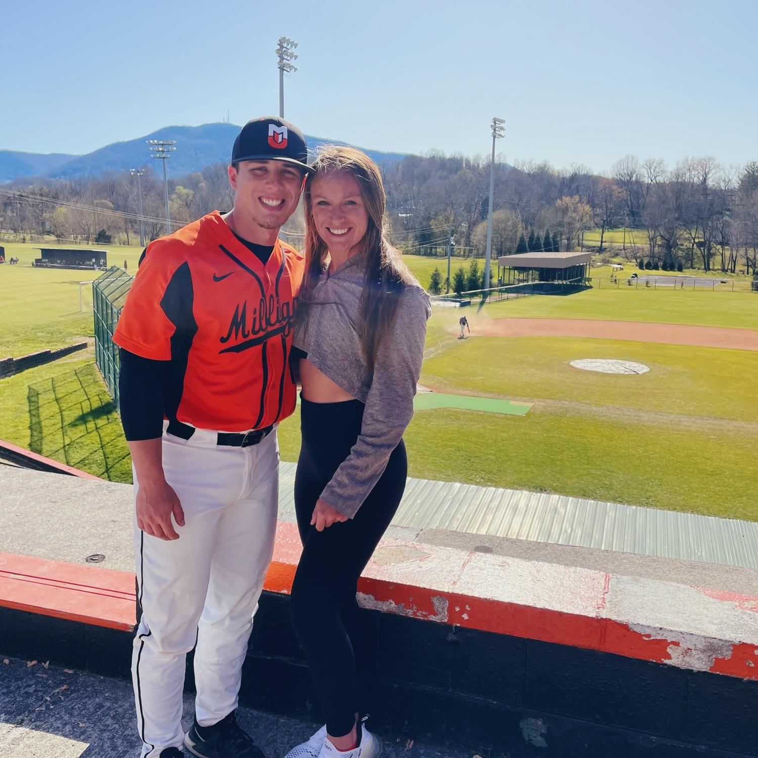April 2022 - Hannah made it to Logan's game at Milligan University. He hit a homerun and they won the game!