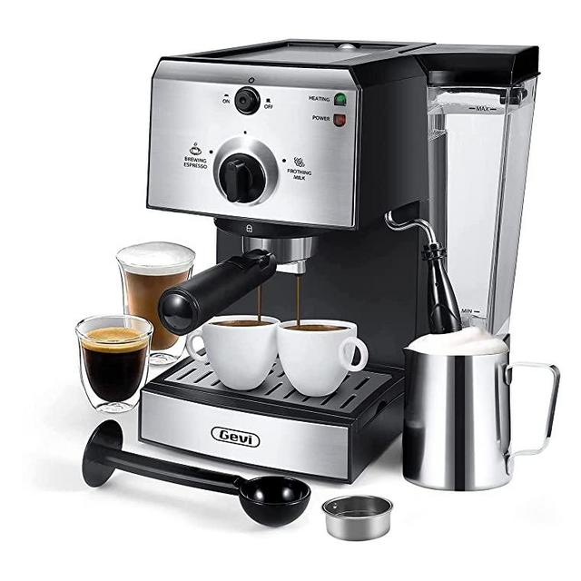 Gevi Espresso Machines 15 Bar Fast Heating Cappuccino Coffee Maker with Foaming Milk Frother Wand for Espresso, Latte Machiato, 1.25L Removable Water Tank, Double Temperature Control System, 1350W