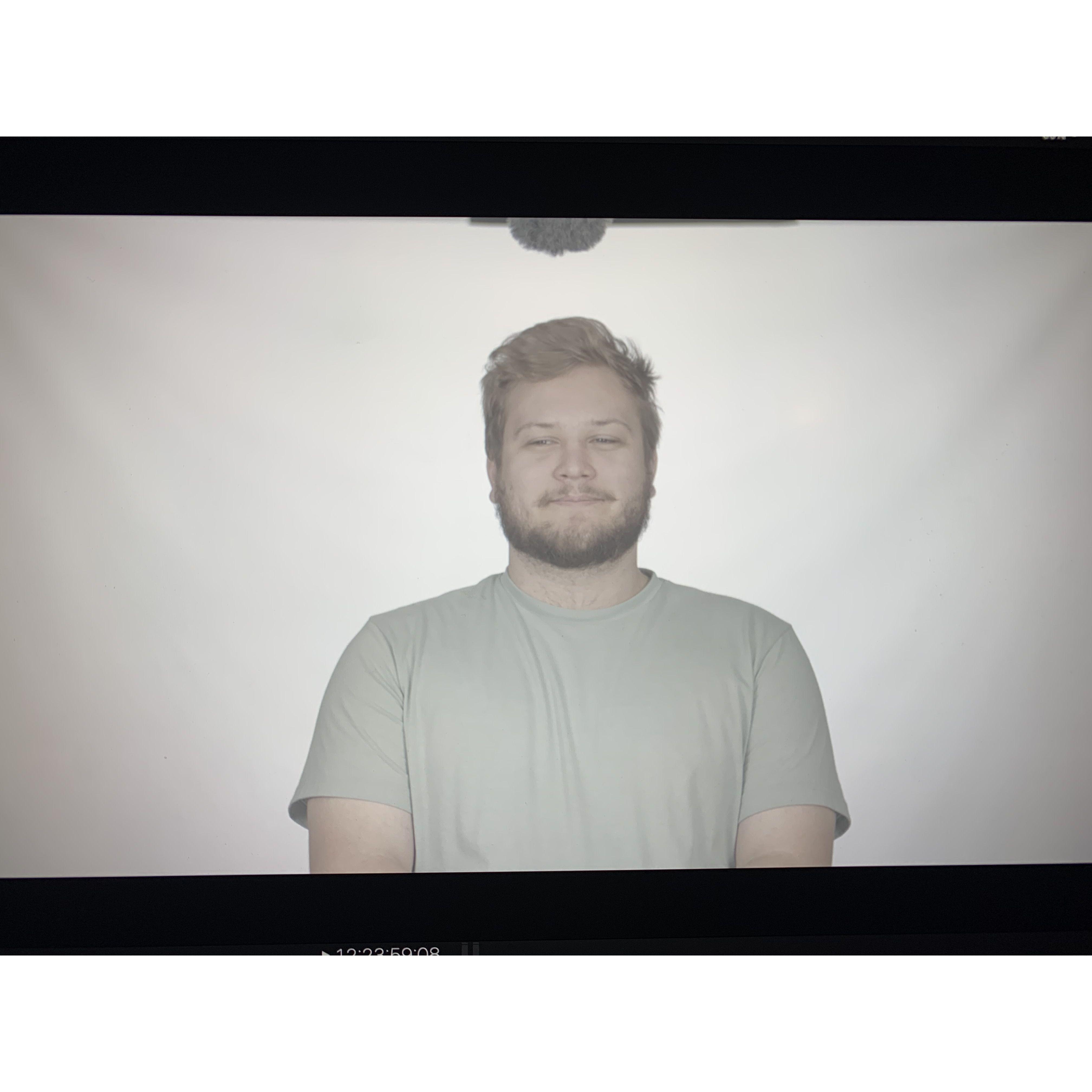 Me recording Zach doing our church's weekly video announcements in our video studio when we first started hanging out