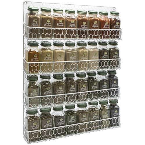 Sorbus Spice Rack Organizer [4 Tier] Country Rustic Chicken Herb Holder, Wall Mounted Storage Rack, Great for Storing Spices, Household Items and More (White)