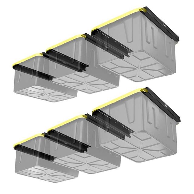 Koova Overhead Bin Rack for Six Bins | Overhead Garage Storage Rack to Mount on Ceiling with Adjustable Width | Supports Most Black and Yellow Storage Bins | Easy to Install | Made in USA | 6 Sets