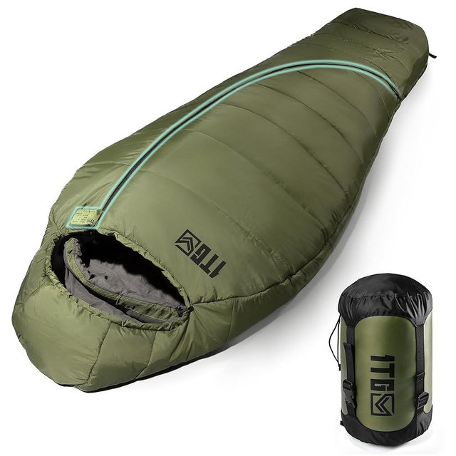 Sleeping Bag for Adults, 25-36℉Cold Weather Mummy Sleeping Bag, Lightweight 3–4 Season Winter Sleeping Bag with Adjustable Hood, Phone Pocket & Compression Sack for Camping Hiking Backpacking