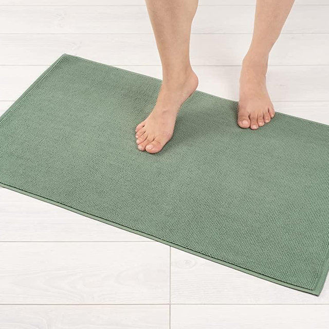 American Soft Linen Bath Rug, 17 in 24 in 100% Cotton Bath Mats Rugs for Bathroom, Non Slip Washable Shaggy Form Area Rugs, Sage Green Bath Rug