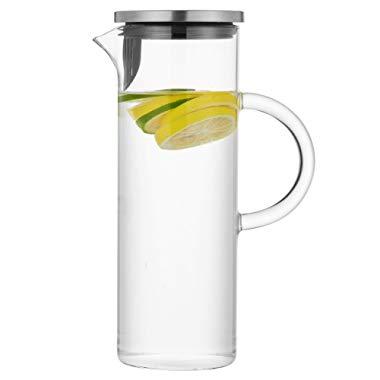 50 Ounces Glass Pitcher with Handle and Lid, Handmade Water Jug for Hot/Cold Water, Ice Lemon Tea and Juice Beverage