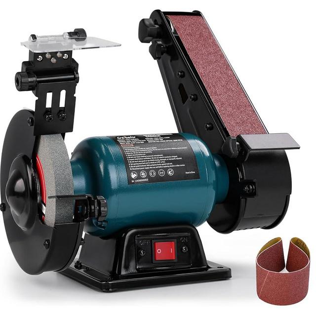 Bench Grinder Belt Sander Combo, 6-Inch Bench Grinder & 2"x27" Belt Sander, 2.5A Induction Motor, Dual Function Sharpening and Sanding Machine for Knives, Wood, and Metal Work