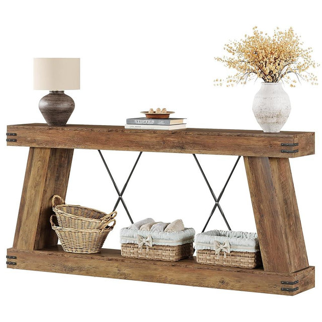 Tribesigns 70.9" Farmhouse Console Table, Long Sofa Table Behind Couch with Storage, Narrow Wooden Console Station, Industrial Rustic Entryway Furniture for Hallway, Entry, Living Room, Brown