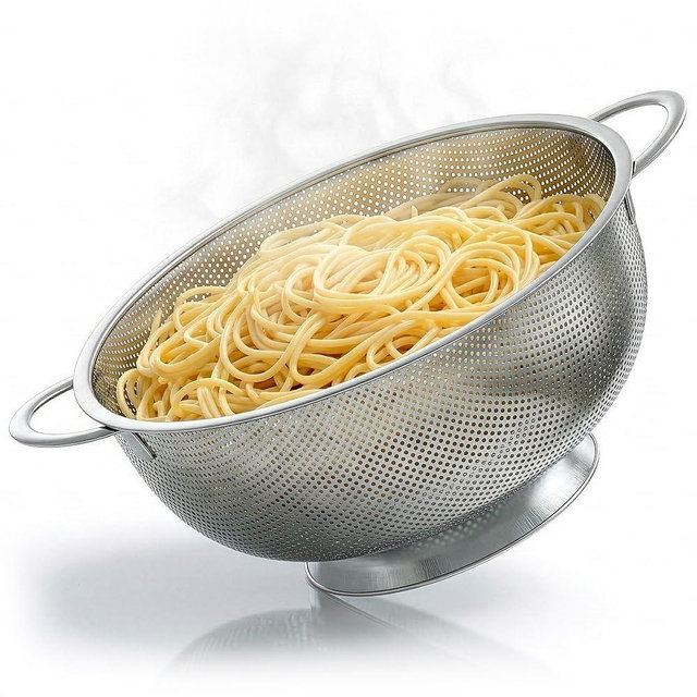 Stainless Steel Colander for Kitchen - 5Qt Rice Strainer With Handles, Perforated Design, Dishwasher Safe, Rust-Resistant - Versatile Pasta Strainer for Grains, Beans, Spaghetti, Veggies, Fruits