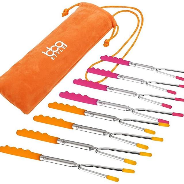 bbqstyle Marshmallow Roasting Sticks, Premium 45'' Extendable Rotating Telescoping Forks for Hot Dog and Smores, Special Safe and Healthy Cookware for Campfire, Camping and Bonfire, Set of 8