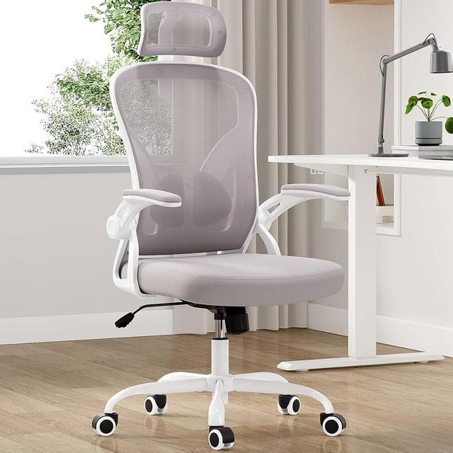 Farini Ergonomic Office Chair, Home Office Desk Chair with Headrest, High Back Computer Chair with Flip-up Armrests and Adjustable Lumbar Support.for Home Office Study Room Bedroom, Gray.