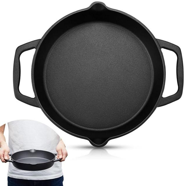 Sunnychicc 12 Inch Cast Iron Pan Dual Handle Cast Iron Skillet Black Casserole Dish Cast Iron Cookware Oven Safe Cast Iron Ramekin for Kitchen Indoor Outdoor Camping Picnic(1 Pcs)