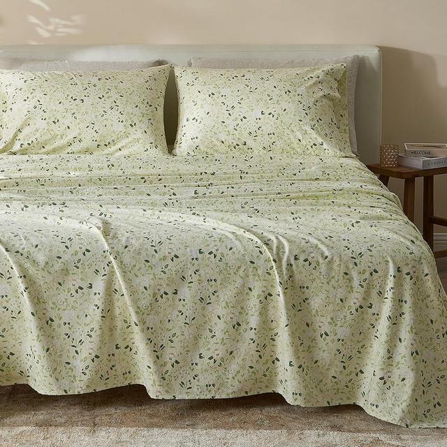 Vintage Comfort 100% Turkish Cotton King Flannel Sheets Set | Green Floral, Farmhouse, Soft Flannel Sheets | Warm, Double Brushed Bed Sheets (King, Floral - Green)