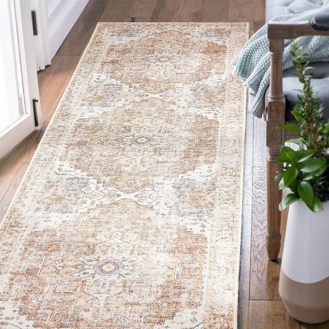 jinchan Runner Rug 3x10 Washable Rug Area Rug Vintage Rug Indoor Floor Cover Print Distressed Carpet Brick Red Multi Thin Rug Foldable Accent Rug Lightweight Kitchen Living Room Bedroom Dining Room