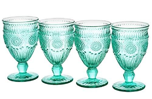 The Pioneer Woman Adeline Embossed 12-Ounce Footed Glass Goblets, Set of 4 (Turquoise) (PACK OF 4)