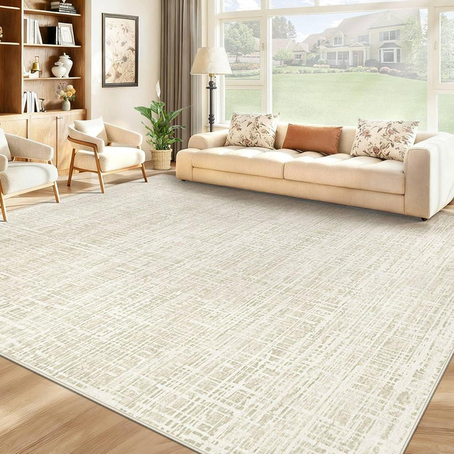 8x10 Area Rugs Washable Rug, Abstract Living Room Rug Large Neutral Modern Area Rug Soft Non Slip Low Pile Stain Resistant Indoor Carpet for Bedroom Nursery Kids Dining Room Office(Beige, 8'x10')