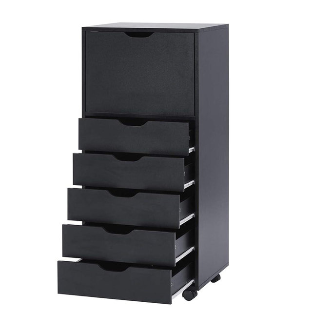 Optimized for Office, Craft, and Clothing Storage! Carly Tall Design 6-Drawer Black File Cabinet on Wheels: Elevate Your Organization with Stylish Solutions! Ideal for Filing and Home Office Needs