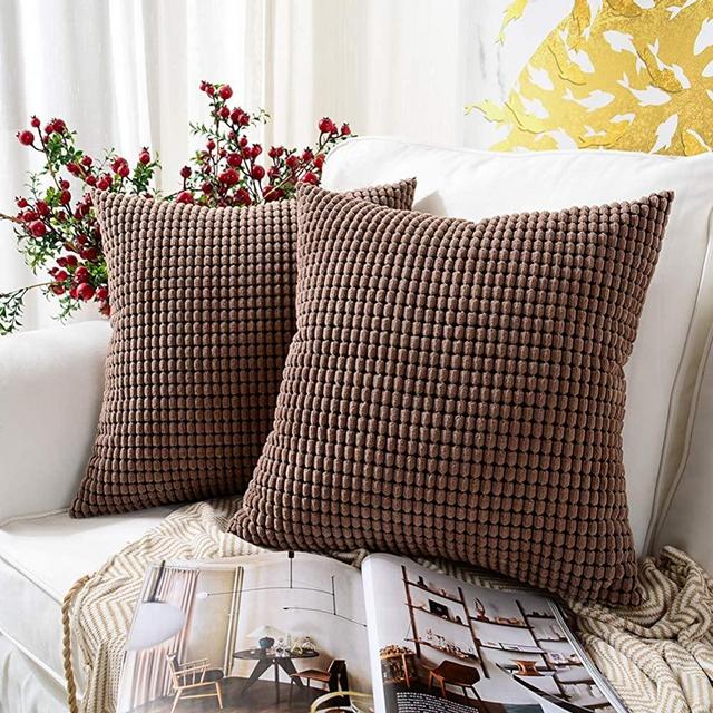 MERNETTE Pack of 2, Corduroy Soft Decorative Square Throw Pillow Cover Cushion Covers Pillowcase, Home Decor Decorations for Sofa Couch Bed Chair 18x18 Inch/45x45 cm (Granules Chocolate)