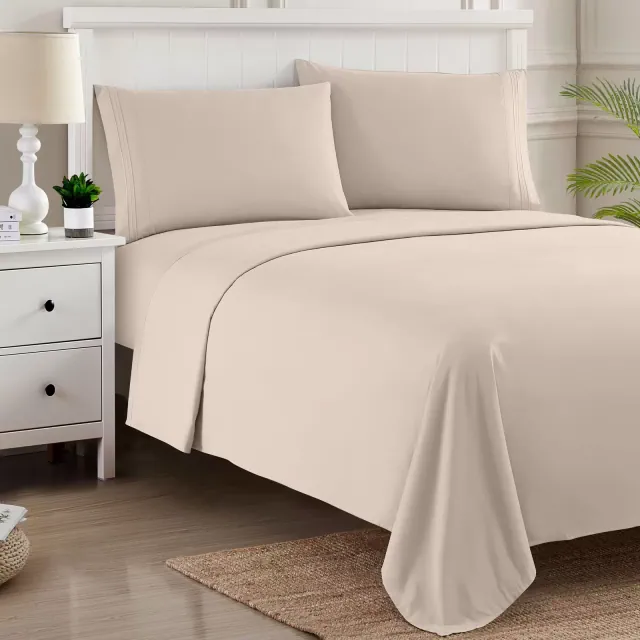 4 Piece Sheet Set, Ultra Soft 1800 Series Collection - Queen, Beige