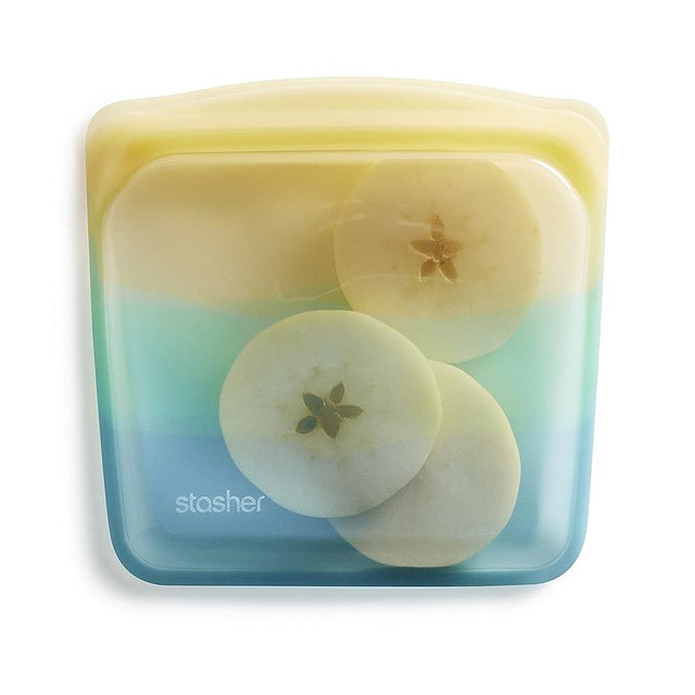 Stasher Reusable Silicone Storage Bag, Food Storage Container, Microwave and Dishwasher Safe, Leak-free, Sandwich, Yellow Sea
