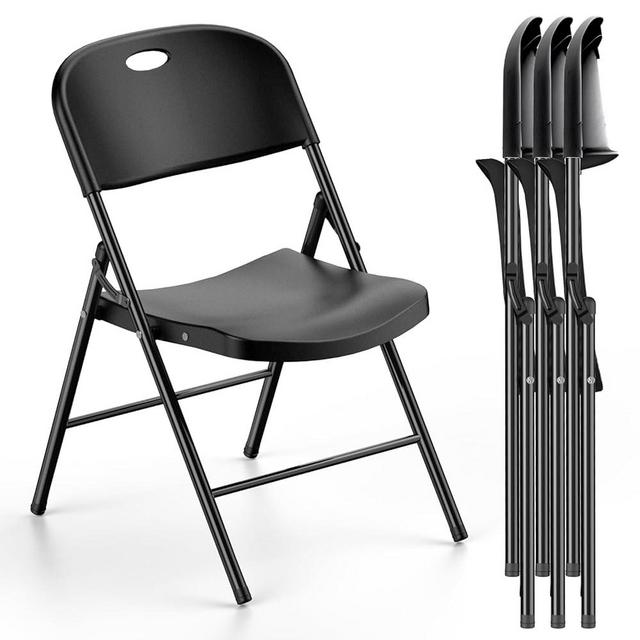 Nazhura 650 Weight Limit Heavy Duty Plastic Folding Chair with Reinfoced Steel Frame for Indoor and Outdoor, Wedding, Party, Restaurant, Meeting Room, Patio and Garden (Black, 4 Pack)