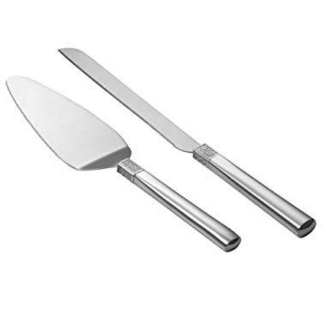 Waterford Lismore Diamond Silver Cake Knife and Server Set (2 Pieces)