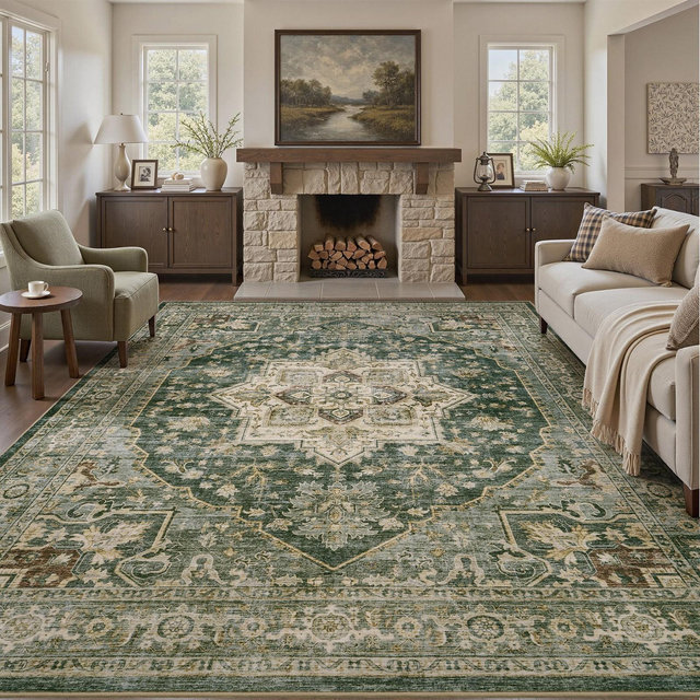 MontVoo Soft Medallion Washable Rug Green 8'x10'