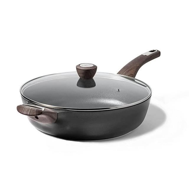 Sensarte 12 in Nonstick Deep Frying Pan,5Qt Non Stick Saute Pan with Lid,Large Skillet Pan,NonStick Jumbo Cooker,Cooking Pan Chefs Pan Cookware for All Stove Tops,Induction Compatible,PFOA Free