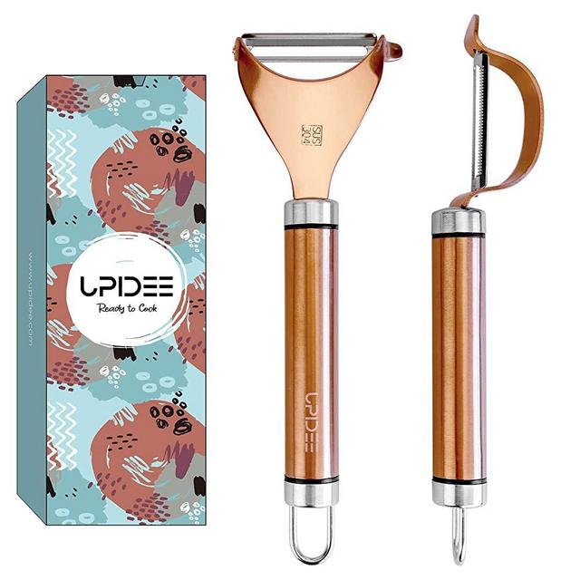 UPIDEE Vegetable Peeler for Kitchen, Y Peeler and Serrated Peeler 304 Stainless Steel Fruit Peeler Grater Kitchen Gadget Set Potato Peeler Carrot Peeler, Retro Copper