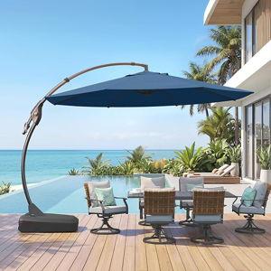 Grand patio 12FT Outdoor Offset Umbrella with Base & Cover Patio Aluminum Round Cantilever Umbrella for Garden Deck Poolside (Navy Blue, 12 FT)