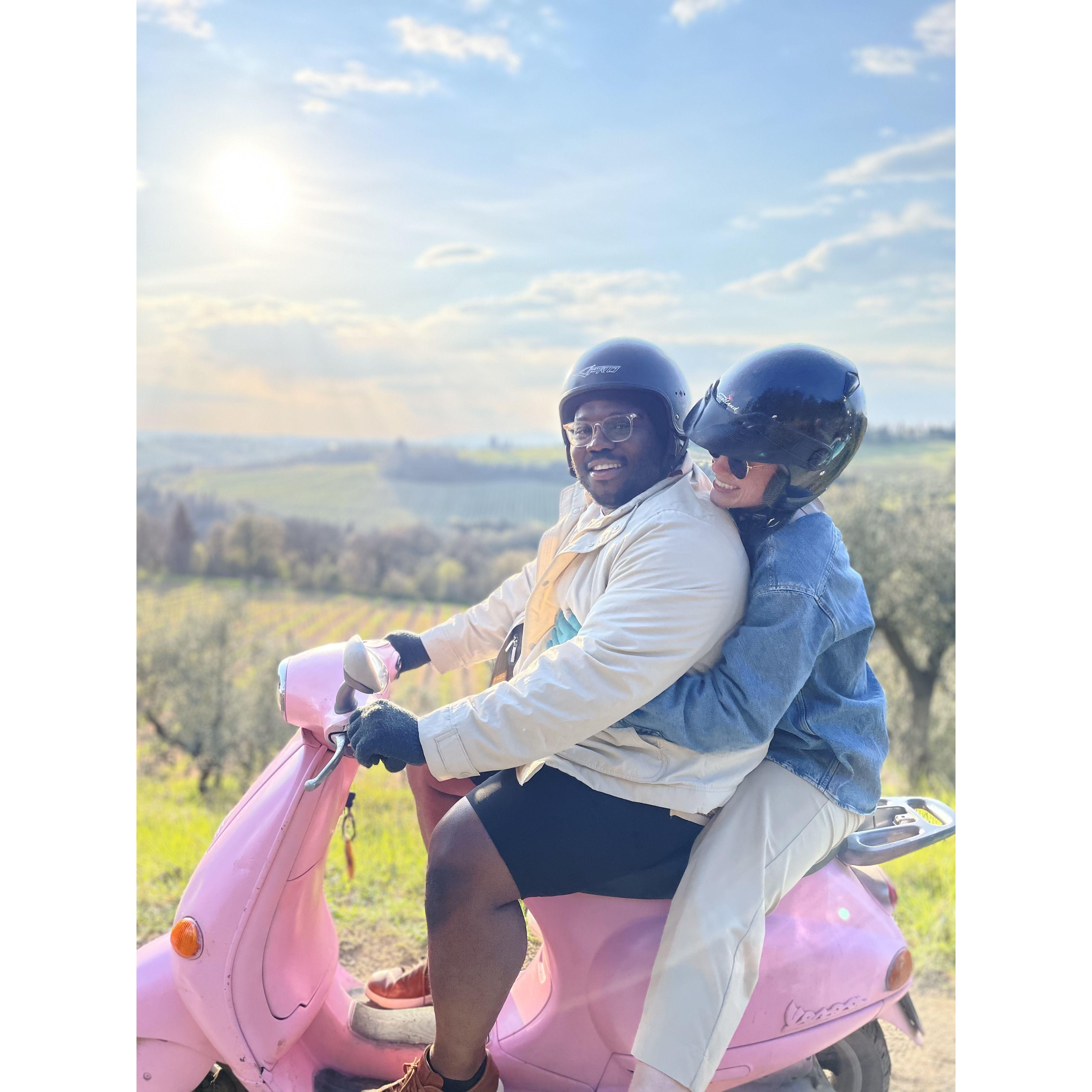 One of our favorite things we did in Italy! Larry loved his pink Vespa.