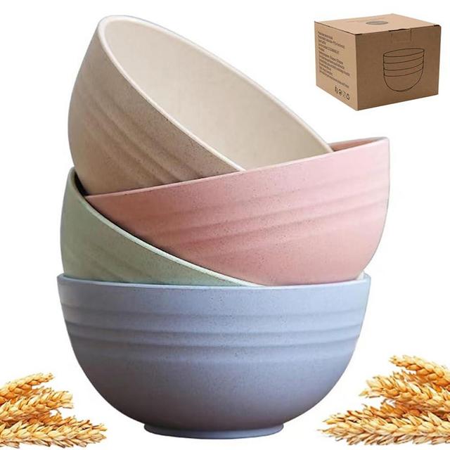 Lchkrep Unbreakable Cereal Bowls 24 oz, Reusable Wheat Straw Bowl, Plastic Bowls Pack of 4 -Dishwasher and Microwave, Safe BPA-Free Bowls for Snacks Everyday Dining Camping RV Dorm