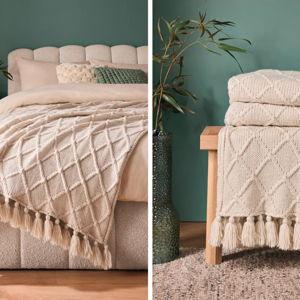 Buy Light Natural Chunky Cable Knit Throw from Next Israel