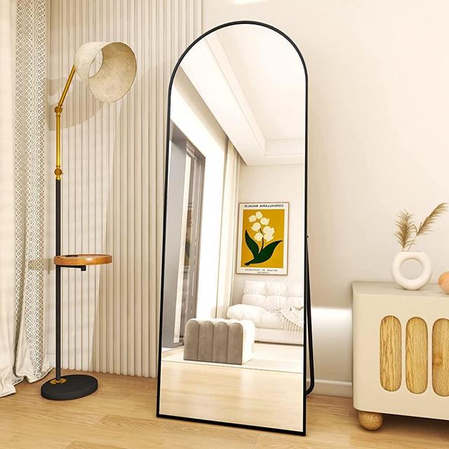 XRAMFY Arch Full Length Mirror - 64" x 21" Floor Mirror Hanging Standing or Leaning, Bedroom Mirror Wall-Mounted Mirror Dressing Mirror with Black Aluminum Alloy Frame