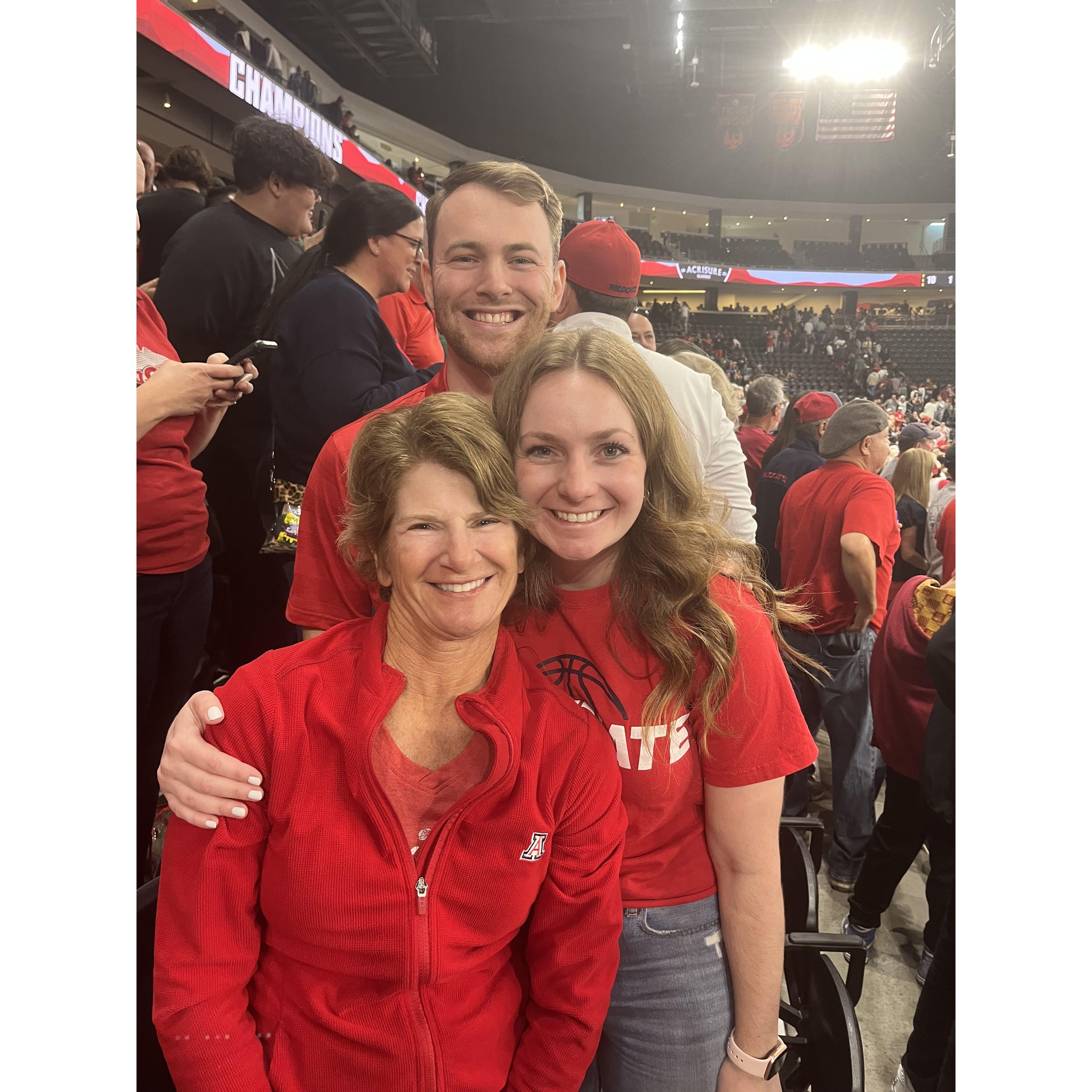 Cheering on University of Arizona basketball in Palm Springs with Noelle's parents (November 2023)
