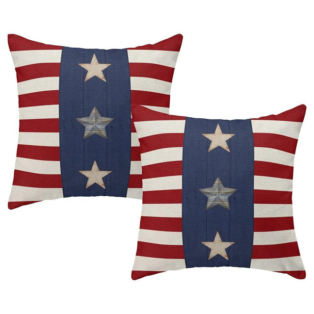 Gohdiwh 4th of July Pillow Covers 18x18 Set of 2, Independence Day Stripes and Stars Decorative Throw Pillows Linen Memorial Day Patriotic Cushion Pillow Covers for Sofa Couch Summer Outdoor Decor
