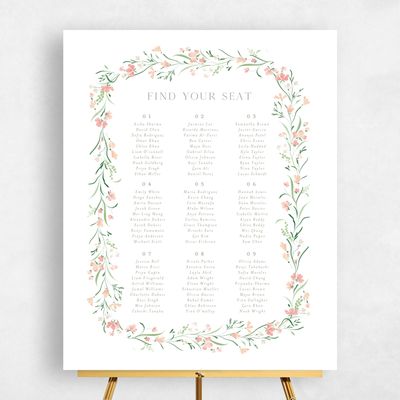 Peach Blush, White Wedding Sign - Mirtillo Seating Chart