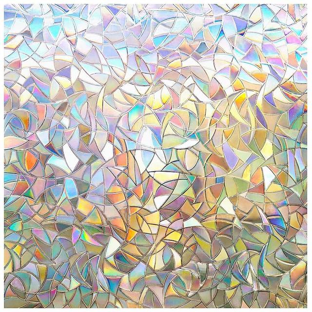 rabbitgoo Window Privacy Film, Rainbow Window Clings, 3D Decorative Window Vinyl, Stained Glass Window Decals, Static Cling Window Sticker Non-Adhesive, 23.6 x 118 inches